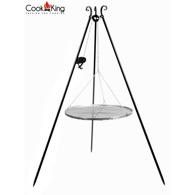 Cook King Schwenkgrill mit Rolle gerade, mit Rost aus rostfreiem Edelstahl