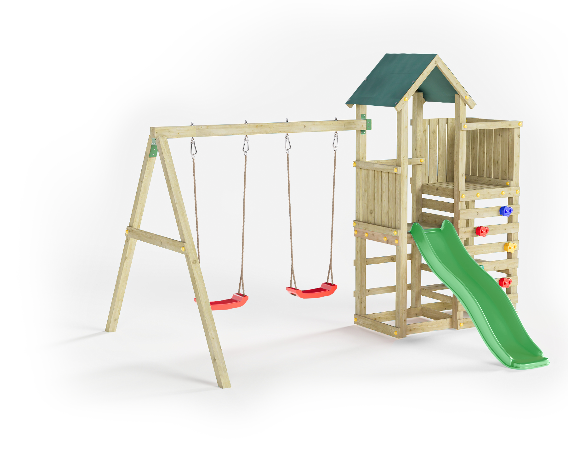 Schaukel - Spielturm incl. 2 Schaukeln, Rutsche und 5 Klimmsteine