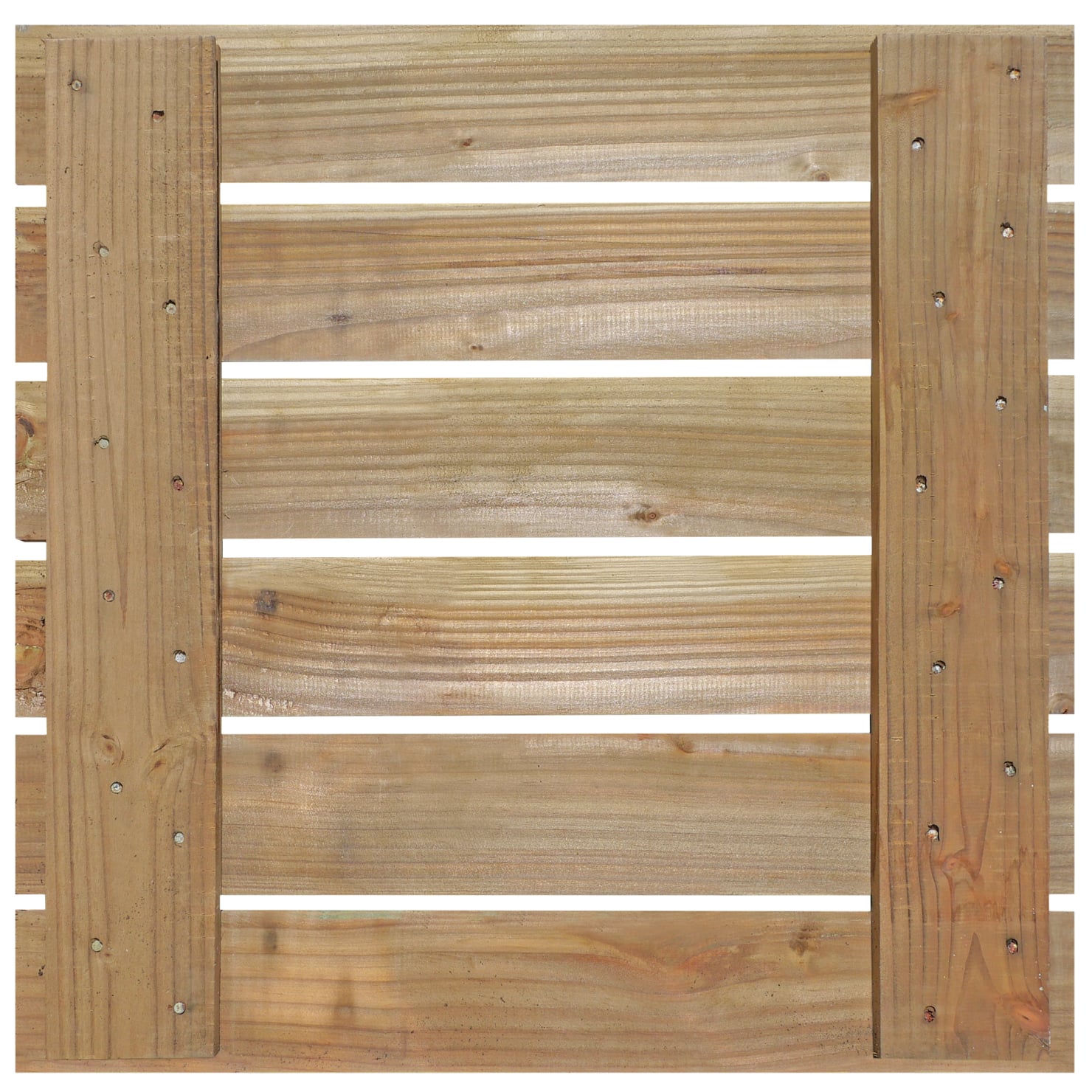 Douglasie, kdi Kompakt-Holzfliese, 50 x 50 cm JULIA-Holzfliese aus hellbraunem Holz mit fünf horizontalen Dielen, zwei vertikalen Trägerbrettern links und rechts, sichtbaren Schrauben und schmalen Zwischenräumen