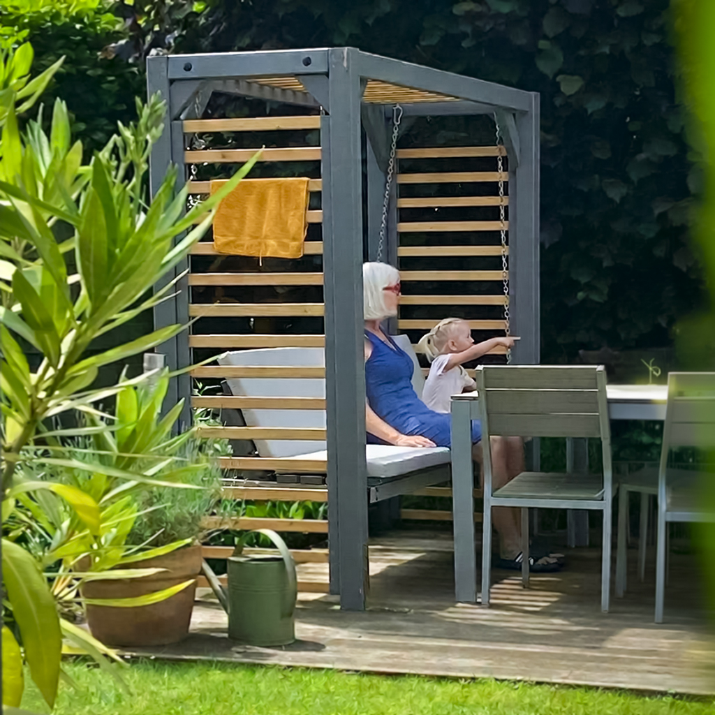 Pergola-Schaukel mit Liegefunktion 220 x 80 x 198 cm, Fichte lasiert