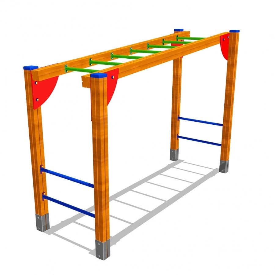Hangelleiter aus Holz und Metall mit Steigung (180cm auf 200cm) Hangelleiter aus Holz und Metall mit Steigung (180cm auf 200cm)