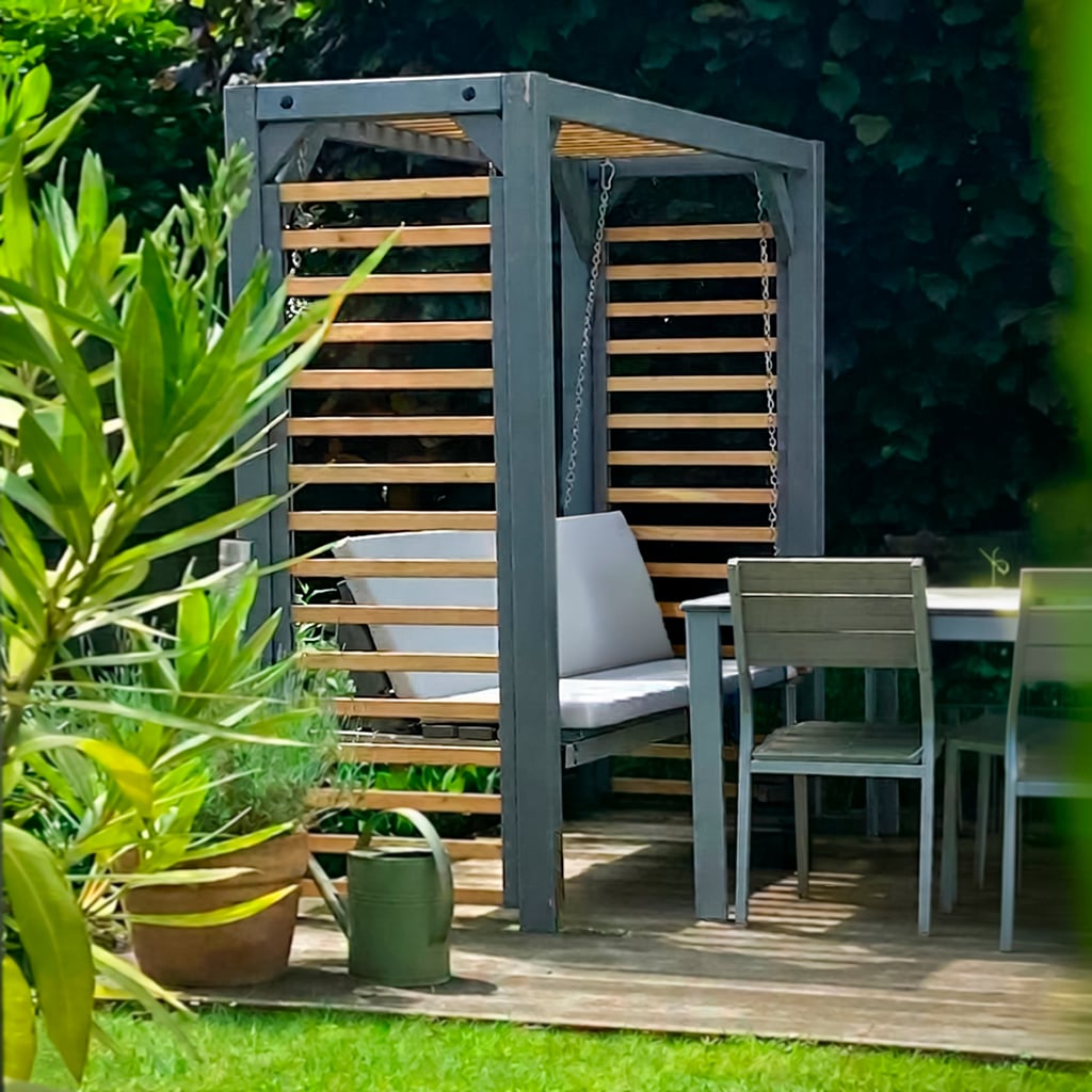 Pergola-Schaukel mit Liegefunktion 220 x 80 x 198 cm, Fichte lasiert Pergola-Schaukel mit Liegefunktion 220 x 80 x 198 cm, Fichte lasiert