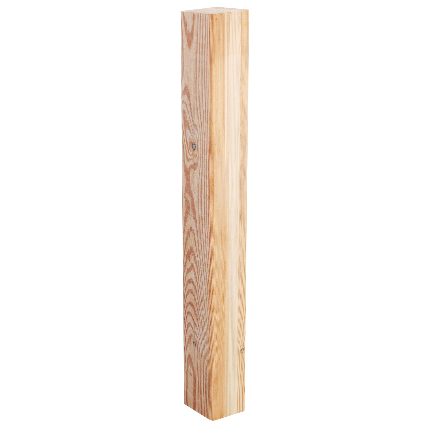 Lärchenpfosten verleimt 9 x 9 x 190 cmansetzen Verleimter Lärchenpfosten, quadratisch, 9 x 9 x 190 cm, mit deutlicher Holzmaserung, vertikal ausgerichtet.