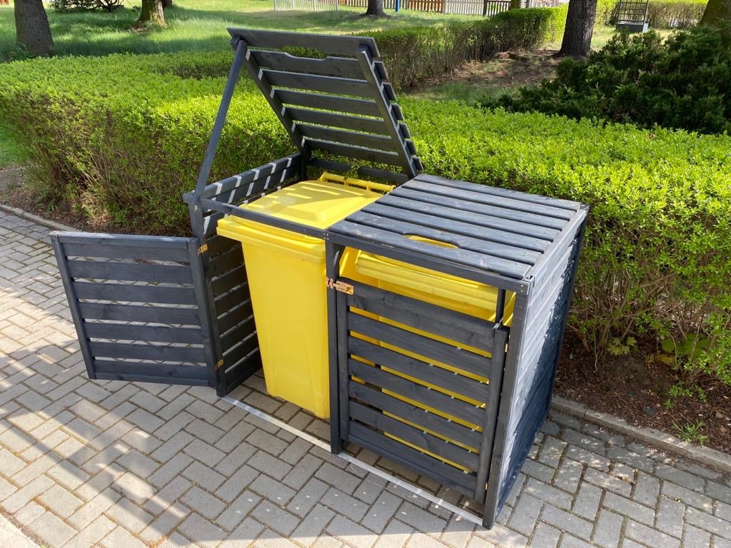 Anthrazit Mülltonnenbox - Ansicht offenes Dach Anthrazit Mülltonnenbox - Ansicht offenes Dach