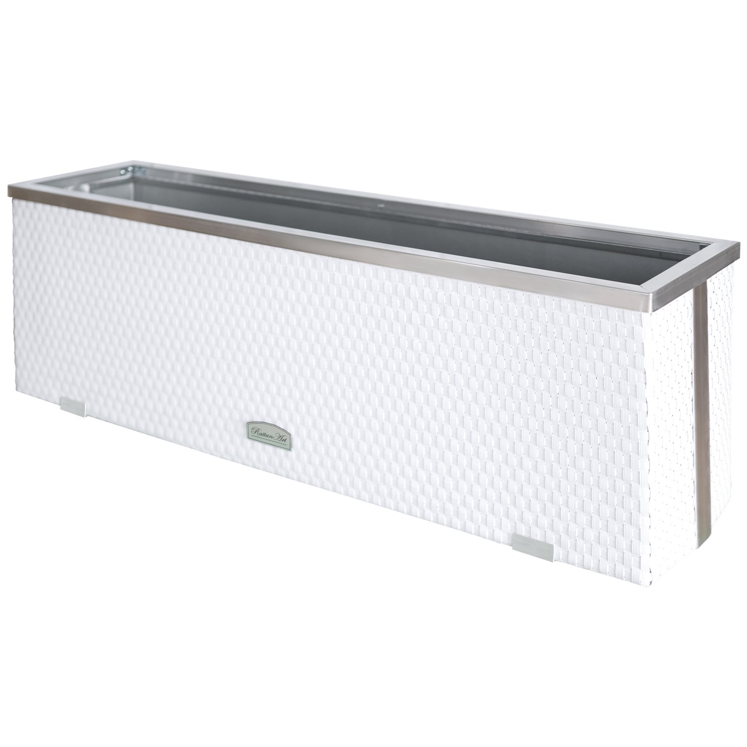 Pflanzkasten Rattan – weiß – 98 x 25 x 34 cm Pflanzkasten Rattan – weiß – 98 x 25 x 34 cm