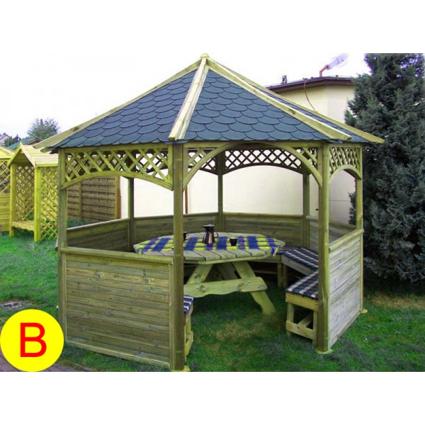 Pavillon Alma Set B mit blickdichten Elementen und Rankgitter m.Bogen